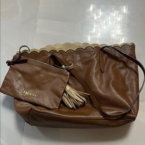 Isaac Mizrahi New York Brown Leather Tote with Pouch & Tassel